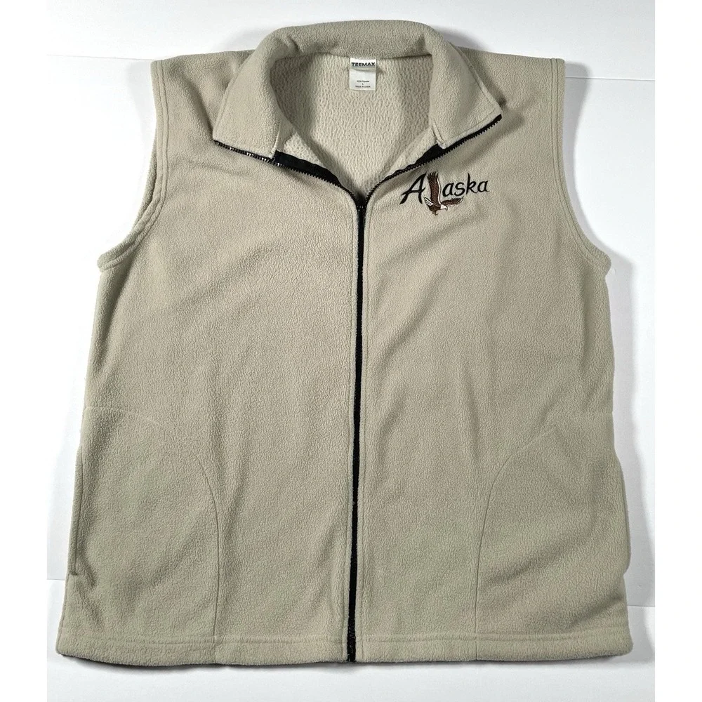 Men's Fleece Sleeveless Vest Jacket Souvenir Alaska Eagle Outdoor Size Large